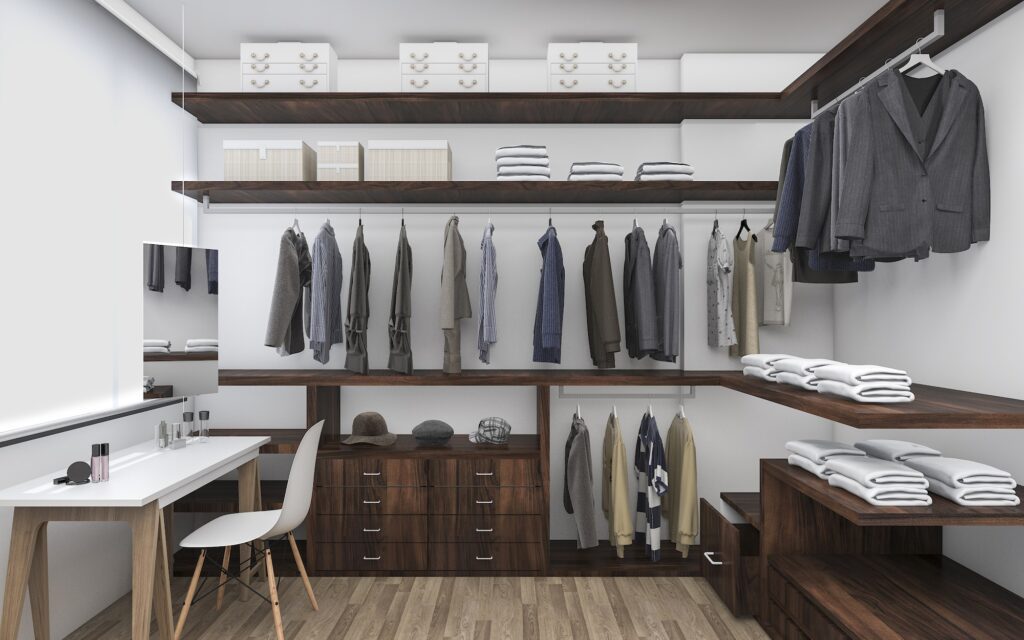 3D rendering walk-in closet with make up table